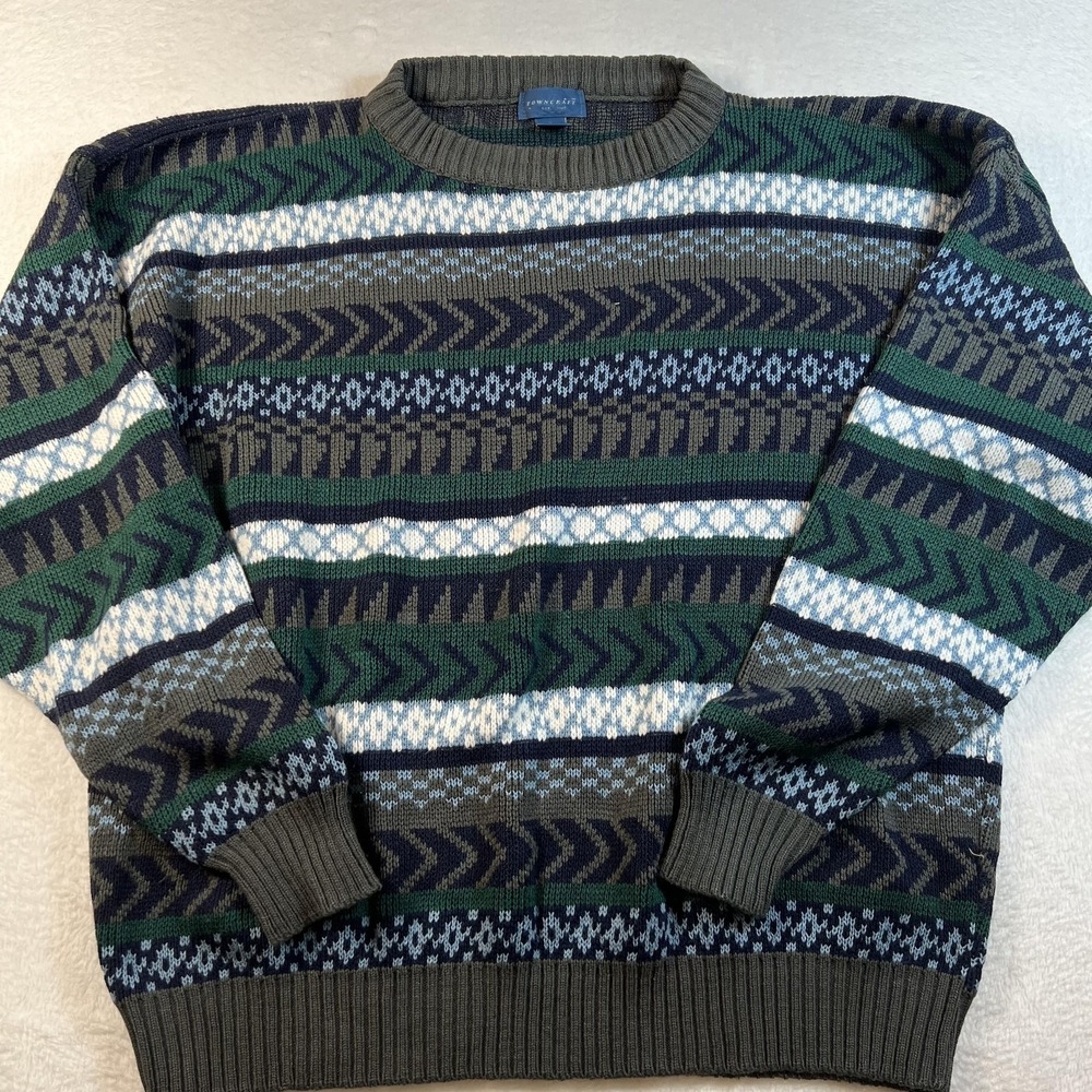 Vintage TownCraft Sweater Mens XL Multicolor Fair Isle Knit Crewneck‎ USA 90s
